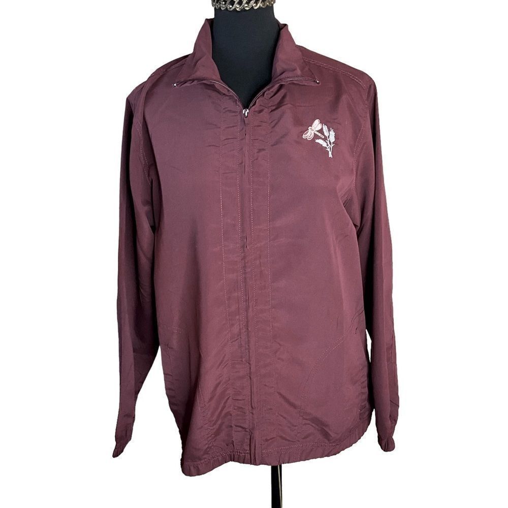 The Paragon Woman's Windbreaker Jacket Size S Maroon Zip Front Embroider…